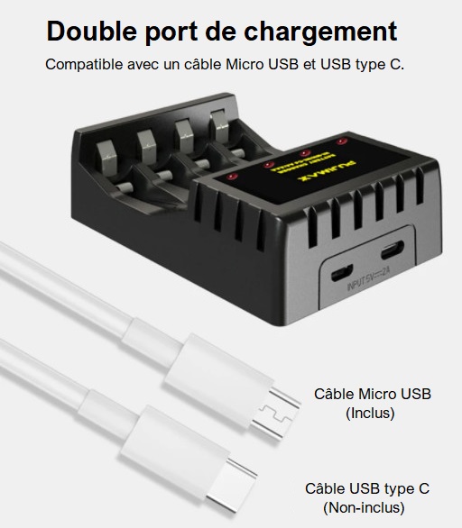 Pile rechargeable AA - Pile rechargeable NiMH câble micro-USB